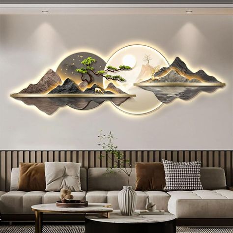 PRICES MAY VARY. Title: 3d Wall Sculptures Painting Hanging Wall Art Led Light Painting, Wall Hanging Art Decorations Lamp, Modern Oriental Decor Traditional Chinese Welcoming Pine Wall Hanging Painting,40*120CM,D. Product Type: Categories > Home Décor Products > Home Décor Accents > Sculptures > Wall Sculptures Home Decor Images, Modern Picture Wall, Chinese Mural, Landscape Mural, Contemporary Wall Lamp, 3d Wall Sculpture, Light Picture Wall, Wall Lights Living Room, Led Wall Art