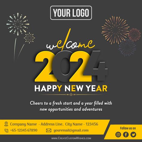 Create New Year 2024 Greetings with Business Logo New Year Wishes With Company Logo, Happy New Year 2024 Business, Happy New Year 2024 Business Wishes, Happy New Year 2024 Company, New Year Greeting Card 2024, Happy New Year 2024 With Name, 2024 Happy New Year Logo, New Year Greetings 2024, New Year Card 2024