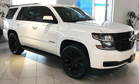 White Tahoe Blacked Out, 2015 Chevy Tahoe, White Tahoe, 2015 Tahoe, Chevy Tahoe Ltz, Mom Car, Family Man, Street Racing Cars, Black Rims