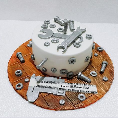 Nuts and Bolts by Urvi Zaveri Mechanic Cake, Measuring Scale, Dad Birthday Cakes, Tool Cake, Car Cake, Fondant Figures, Cakes For Men, How To Go, Nuts And Bolts