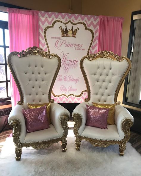 Princess Chair Decorations, Princess Baby Shower Ideas, Disney Baby Princess Baby Shower Theme, Royal Baby Showers Girl, Baby Shower Sash Princess, Leather Occasional Chair, Girl Baby Shower Themes Princess Crowns Pink And Gold, Baby Shower Camo, Baby Announcement To Husband