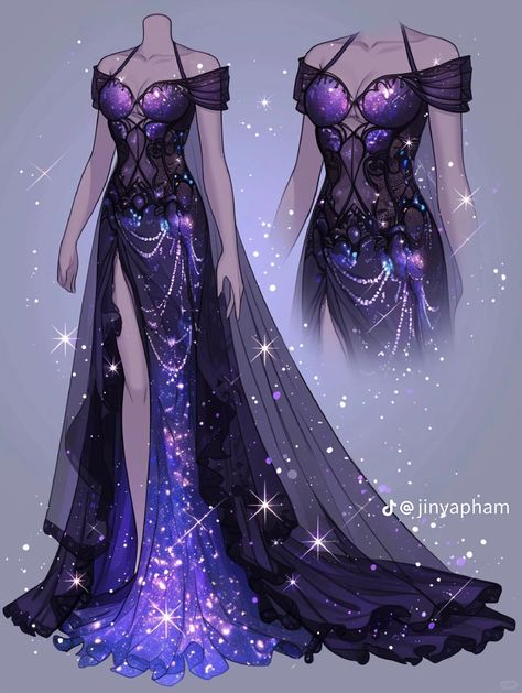 Scorpio Goddess, Magical Dress, Dress Design Drawing, Oc Kny, Clothing Design Sketches, Fashion Drawing Dresses, Drawing Anime Clothes, Dress Design Sketches, Fashion Illustration Dresses