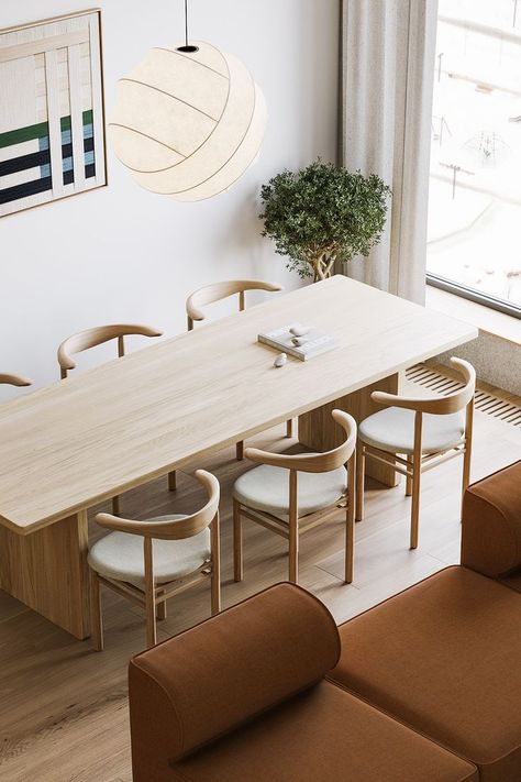 Scandinavian Interior Dining, Scandinavian Interior Dining Room, Lamp Over Dining Table, Dining Room Scandinavian Style, Dining Table Minimalist, Minimal Dining Table, Japandi Dining Room Design, Modern Minimalist Dining Table, Japandi Dining Room