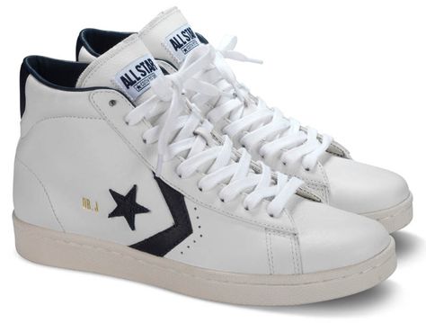 Kicking off the new collection, Converse has re-created the Dr. J Pro Leather in the White/Navy colorway. Description from solecollector.com. I searched for this on bing.com/images Where To Buy Converse, Converse Basketball Shoes, Converse Pro Leather, Sneaker Posters, Dr J, High Shoes, Sneakers Addict, Shoe Company, Latest Sneakers