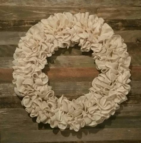 Plain off white burlap ruffle wreath! Ready to add your finishing touches or just leave plain! Measu Farmhouse Wreath Diy, Burlap Ruffle Wreath, Ruffle Wreath, Baseball Wreaths, Burlap Wreath Tutorial, Burlap Mesh Wreath, Sports Wreaths, Wire Wreath Forms, Burlap Wreaths