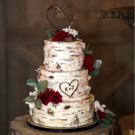 White Birch Wedding Cake, Viking Wedding Cake Ideas, Tree Cake Ideas, Woodsy Wedding Cake, Birch Tree Wedding Cake, Birch Tree Cake, Birch Wedding Cakes, Wedding Cake Two Tier, Birch Tree Cakes