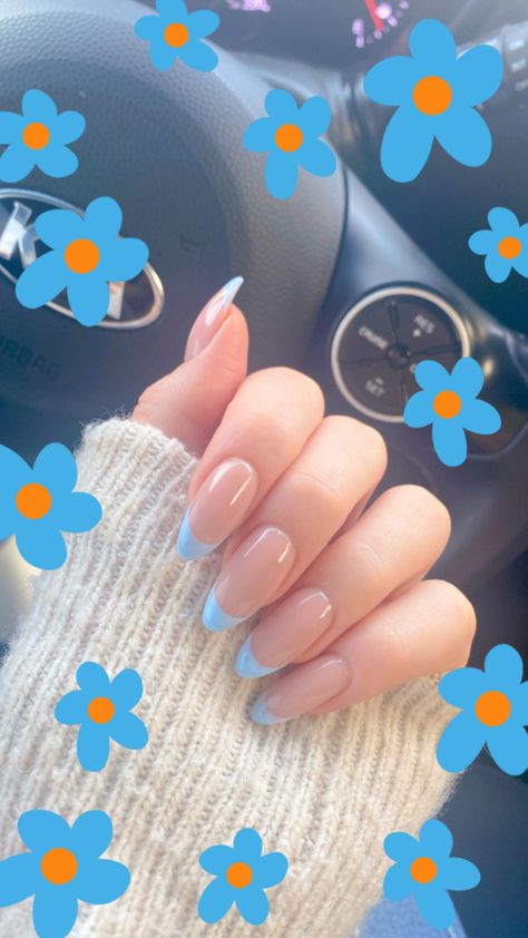 Indie French Tip Nails, Baby Blue French Tip Nails Almond, Babyblue Nails Design, Baby Blue French Tip Nails, Royal Blue Prom Nails, Futuristic Nails, Baby Blue Acrylic Nails, Triangle Nails, Blue Prom Nails