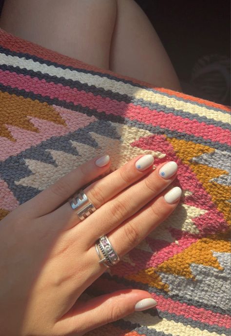 nails Milky White Nails Evil Eye, White Nails With Evil Eye, Nails Evil Eye, Milky White Nails, Evil Eye Nails, Nails Summer Nails, Milky Nails, Eye Nails, Evil Eyes