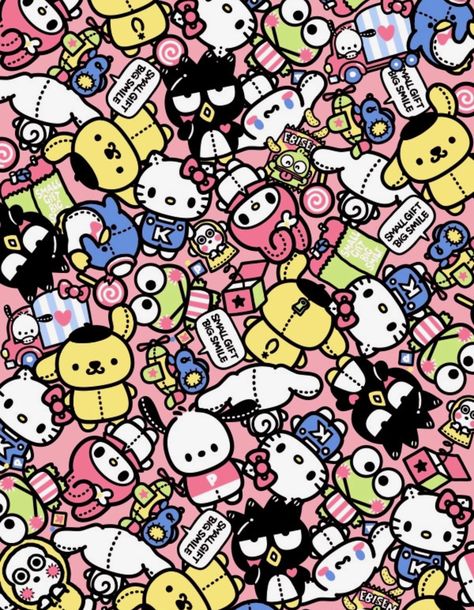 Sanrio Characters Hello Kitty Collage, Hello Kitty Phone Wallpaper, All Out Anime, Drawing Collage, 90s Wallpaper Hip Hop, Hello Kitty Images, Hello Kitty Themes, Hello Kitty Characters, Kitty Drawing