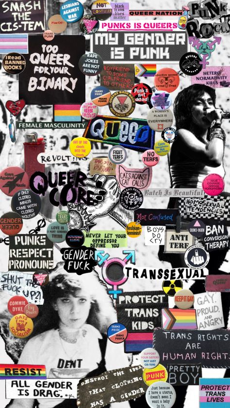 queer punk 🏳️‍🌈 🏳️‍⚧️ Queer Punk, Feminist Punk, Trans Art, Punk Patches, Magazine Collage, Punk Aesthetic, Riot Grrrl, Trans Pride, Queer Art