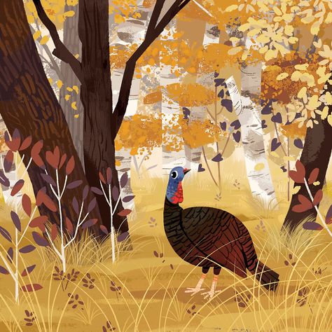 Thanks Giving Illustrations, Fall Tree Illustration, Autumn Landscape Illustration, Thanksgiving Illustration Art, Squirrels Illustration, Thanksgiving Illustration, Turkey Illustration, Turkey Drawing, Kim Smith