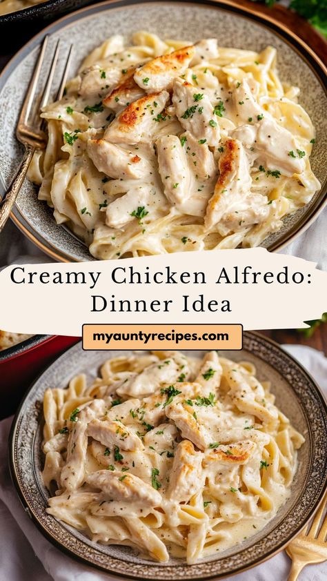 Looking for the perfect Friendsgiving dinner recipe? This Creamy Chicken Alfredo will be a hit! With its creamy sauce, savory chicken, and tender pasta, it’s a comforting choice for winter meals dinners. Serve it with a side of garlic bread for a complete, satisfying meal everyone will love. Chicken With Alfredo Sauce Recipes, Chicken Alfredo Using Rotisserie Chicken, Make Ahead Chicken Alfredo, Alfredo Dinner Ideas, Cream Cheese Chicken Alfredo, Grilled Chicken Alfredo Pasta, Winter Meals Dinners, Grilled Chicken Alfredo, Chicken Alfredo Sauce