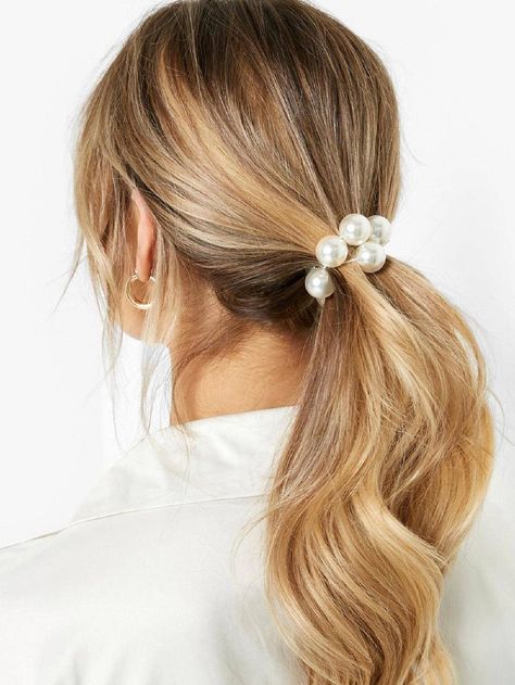 Faux Pearl Decor Hair TieI discovered amazing products on SHEIN.com, come check them out! Pearl Hair Tie, Pearl Ponytail, Hairstyle 2024, Messy Top Knots, Going Nowhere, Silk Scrunchies, Hair Bobbles, Scrunchie Hair, Heatless Hairstyles