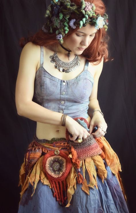 Crochet Utility Belt, Pixie Pocket Belt, Belt Crochet, Crochet Belt, Festival Costume, Festival Costumes, Utility Belt, Fringe Skirt, Fairy Costume