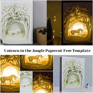 Unicorn in the jungle papercut free template | Free download Paper Cut Art Templates, Paper Template Free, Light Box Diy, 3d Templates, Shadow Light Box, Papercut Template, Paper Carving, Paper Cutout Art, Light Boxes