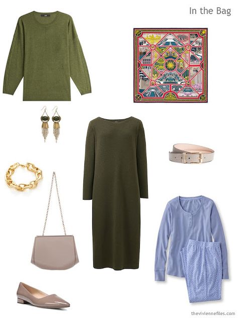 What to pack for an overnight trip, in denim, ivory, and olive Weekend Travel Capsule Wardrobe, Olive Color Palette, Capsule Wardrobe Casual, Capsule Wardrobe Women, The Vivienne Files, Vivienne Files, French Outfit, Travel Capsule, Travel Capsule Wardrobe