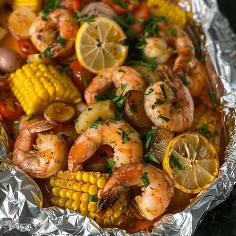 Bring the vibrant flavors of a classic seafood boil to your backyard with "Summer Feast: Shrimp Boil Foil Packs." This easy, mess-free version of a traditional shrimp boil packs corn, potatoes, sausage, and shrimp into Slow Cooker Seafood Boil, Oven Seafood Boil Recipes, Shrimp Boil Packets, Rolled Pizza, Shrimp Boil Foil Packets, Shrimp Boil Foil Packs, Summer Feast, Tin Foil Dinners, Shrimp Boil Foil