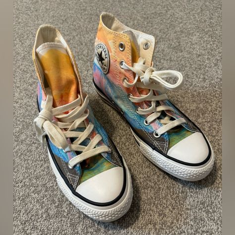 Converse Multi-Colored High Top, Us Women Size 7, Brand New Never Worn Colorful Converse Outfit, Boho Converse, Colorful Converse, Hippie Fits, Painted Converse, Converse Outfit, Hippie Lifestyle, Twinkle Toes, Shoes Converse