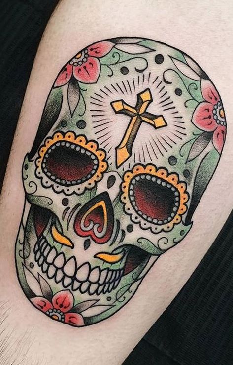 Tattoo idea Mexican Skull Tattoos, Tattoo Crane, Calavera Tattoo, Candy Skull Tattoo, Design Tatuaje, Skull Tattoo Designs, Tattoo Ideas Males, Sugar Skull Tattoo, Tato Dada