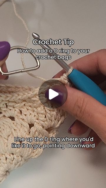 Loospie Daisy Crochet by Elle Boulton on Instagram: "Crochet Tip! How to add a d ring to your crochet purses!  This tupnisbaqesome because adding d rings to your crochet bags can take them to the next level, more secure and professional!   Save for later!   #crochettip #tiptuesday #crochetbag #grannysquare #grannycore #grannysquaretherapy #crochetersofinstagram #Crochet #crochetpattern #fiberartist #amigurumi #art #handmade #crafty #creative #crochetcommunity #crochetaddict #yarn #yarnlover #amigurumipattern #smallbusiness #diy #fyp #foryou #foryoupage #reels" Purse Strap Crochet Pattern, Crocheted Purse Straps, Crochet Bag Closure Ideas, How To Add Lining To Crochet Bag, How To Crochet A Purse, How To Line A Crochet Bag With Fabric, Crochet Bag Strap Pattern, Crochet Purse Handles, Crochet Purse Strap