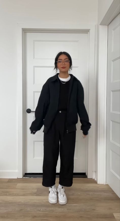 Masculine Female Outfits Plus Size, All Black Korean Outfit, Megmurayama Outfits, Grunge Work Outfit, Black Outfits Casual, Black Pants Outfits, Causual Outfits, Outfit Goals, Teenage Fashion Outfits