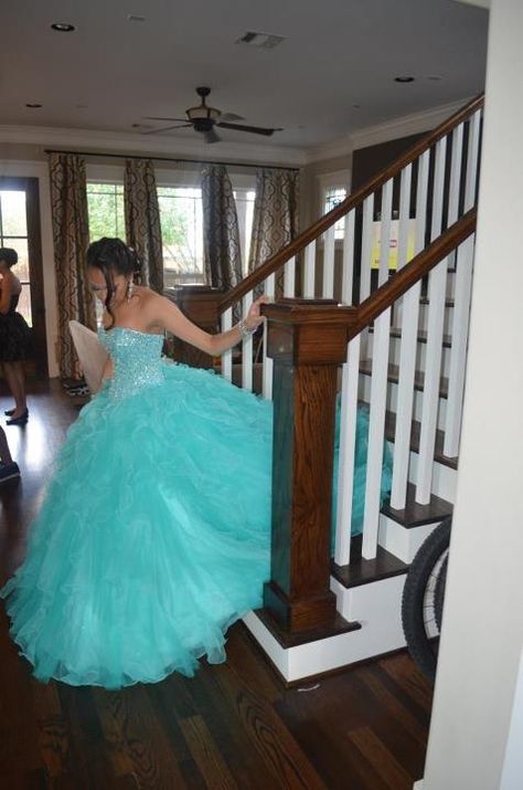 Tifanny Blue Quinceañera Dress Quinciera Dresses, Tiffany Blue Party Theme, Tiffany Blue Sweet 16, Masquerade Prom Dress, Tiffany Blue Party, Quince Photography, Blue Sweet 16, Teal Blue Dress, Masquerade Prom