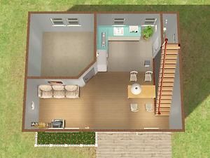 Sims 3 Starter House, The Sims 2 Houses Ideas, Sims Starter Home Floor Plans, Sims 2 House Ideas, Sims Starter Home, Sims 4 Starter Home Floor Plans, Starter House Sims 4, Sims 4 Loft, Starter Homes