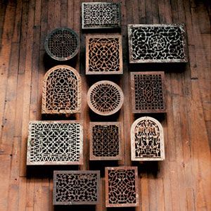 Amy R. Hughes Kristine Larson | thisoldhouse.com | from Recycling Vintage Registers Floor Vent Covers Craftsman, Floor Grates, Luxury Wall Sconces, Heat Registers, Wall Registers, Baseboard Heating, Wall Vents, Floor Vents, Floor Registers