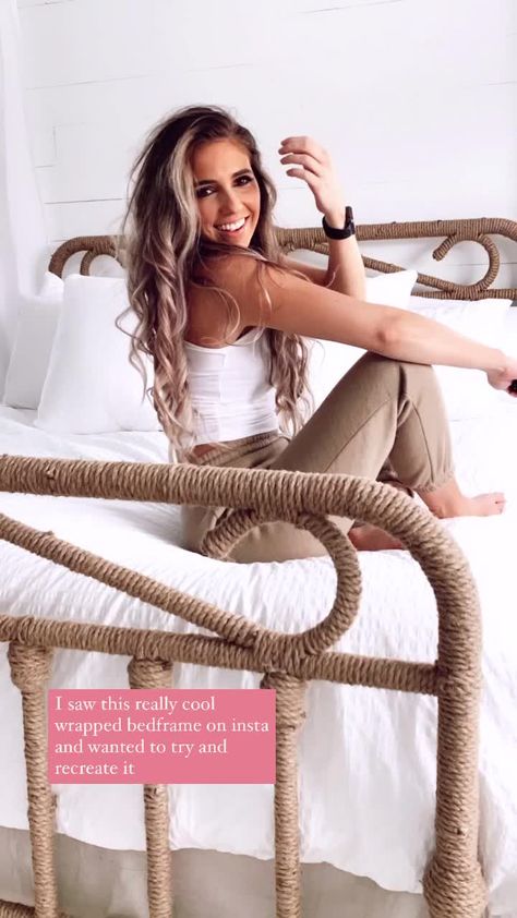 jaclyndorminy(@jaclyndorminy) on TikTok: DIY Jute Bedframe #foryou #foryourpage #diy #doityourselfchallenge_ #doityourself Rope Headboard, Bedframe Diy, Headboard Diy, Diy Bed Frame, Jute Rope, Clothes Hanger, Bed Frame