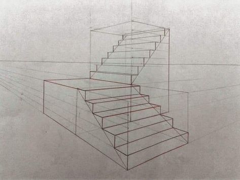 Sketchbook Architecture, Staircase Drawing, 2 Point Perspective Drawing, How To Draw Stairs, درج السلم, Architecture Drawing Plan, Perspective Drawing Architecture, Perspective Drawing Lessons, Interior Architecture Drawing