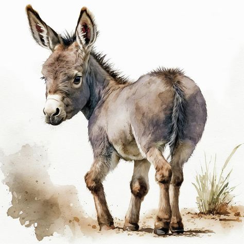 Cute Donkey Drawing Art, Athena Mckinzie, Donkey Drawing, Donkey Art, Farm Animal Paintings, Decoupage Paper Printable, Baby Donkey, Pencil Drawings For Beginners, Cute Donkey