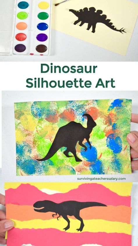 4 Dinosaur Art Activities for Kids - Silhouette Sensory Idea Dinosaur Art Activities, Dinosaur Sensory Activities, Sensory Activities For Toddlers, Dinosaur Art Projects, Dinosaur Crafts Preschool, Dino Craft, Dinosaur Sensory, Dinosaur Lesson, Dinosaur Theme Preschool