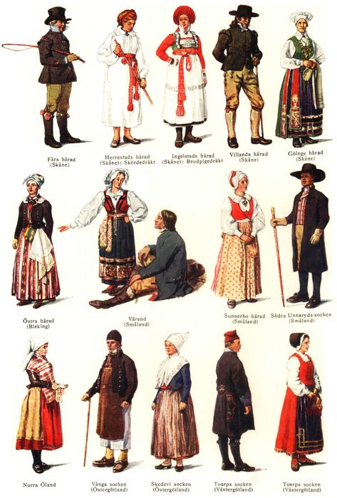 Swedish national costumes in each other of level of society and jobs Sweden Costume, Scandinavian Costume, Danish Culture, Costumes Around The World, Scandinavian Countries, Paper Dolls Book, Scandinavian Folk Art, Folk Costume, Personalized Wall Art