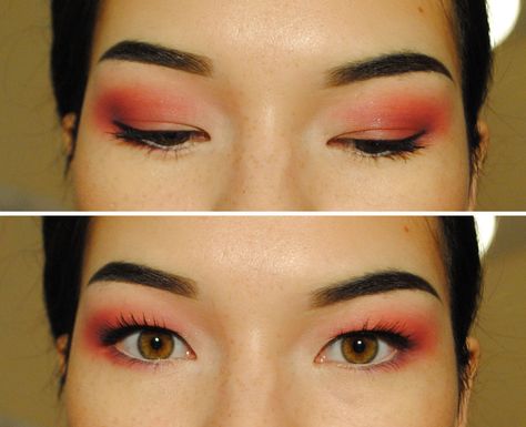 Asian Makeup Prom, Asian Makeup Before And After, Red Eye Shadow, How To Do Eyeshadow, Eyeshadow For Hooded Eyes, Asian Makeup Tutorials, Red Eye Makeup, Makeup Tumblr, Cute Eyeshadow Looks