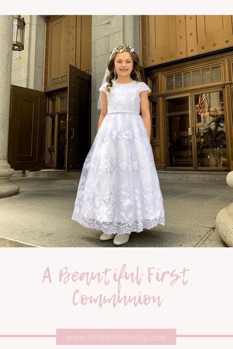 First Communion Styles for the Entire Family | Stroller in the City Princess Style Spring First Communion Dress, Princess Style First Communion Summer Dress, Princess Style Summer First Communion Dress, Sleeveless Spring First Communion Dress, White First Communion Dress For Spring Dress-up, Prom Dress Short Lace, Girls Pageant Dresses, First Communion Dresses, White Prom Dress