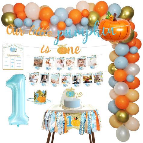 PRICES MAY VARY. Pumpkin First Birthday Party Decorations Includes - 90pcs fall themed balloons, 1pc pumpkin foil balloons, 1pc balloons knot tool, 1pc 5m balloon chain, 1 roll glue dot. our little pumpkin is one banner, pumpkin first birthday high chair banner, pumpkin first birthday crown, pumpkin first birthday milestone poster, pumpkin first birthday photo banner, number 1 foil balloon. Perfect For Fall Themed Party - Suit for fall theme 1st birthday party, pumpkin 1st birthday party, rustic Fall 1st Birthday Party, Thanksgiving 1st Birthday, 1st Birthday Decorations Boy, Pumpkin Patch Birthday Party, Fall First Birthday, Pumpkin Patch Birthday, Fall 1st Birthdays, Birthday Pumpkin, Halloween First Birthday