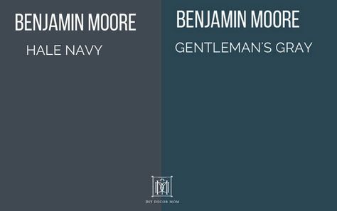 hale navy vs gentleman's gray Navy Paint Color, Benjamin Moore Chelsea Gray, Benjamin Moore Hale Navy, Foyer Paint Colors, Navy Paint Colors, Historic Paint Colours, Benjamin Moore Grey Owl, Hale Navy Benjamin Moore, Navy Blue Paint Colors