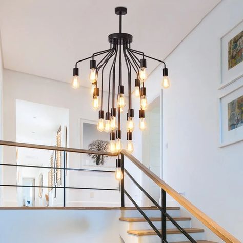 Harper Long Chandelier - American Duplex Floor Lighting for Living Rooms and Lofts in Retro Industrial Style Loft Interior Design Ideas, Chandelier Industrial, Floor Lighting, Long Chandelier, Chandelier For Living Room, Retro Industrial, Indoor Wall Lights, Glass Lamp Shade, Vintage Iron