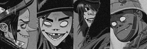 Gorillaz Twitter Header, Gorillaz Phone Theme, Gorillaz Black And White, Gorillaz Banner, Packs Twitter, Gorillaz Fan Art, Fb Banner, Banner Discord, Jamie Hewlett