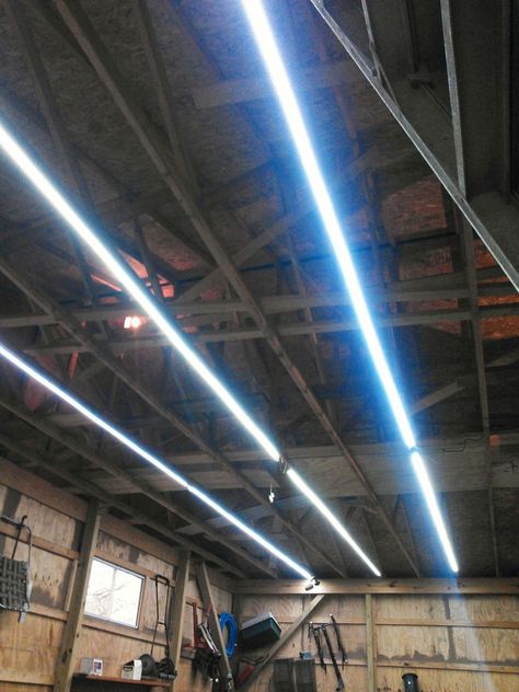 Garage Lighting Ideas, Led Lighting Ideas, Garage Light Fixtures, Garage Lights, Led Garage Lights, Workshop Diy, Cool Garages, Led Decoration, Modern Garage