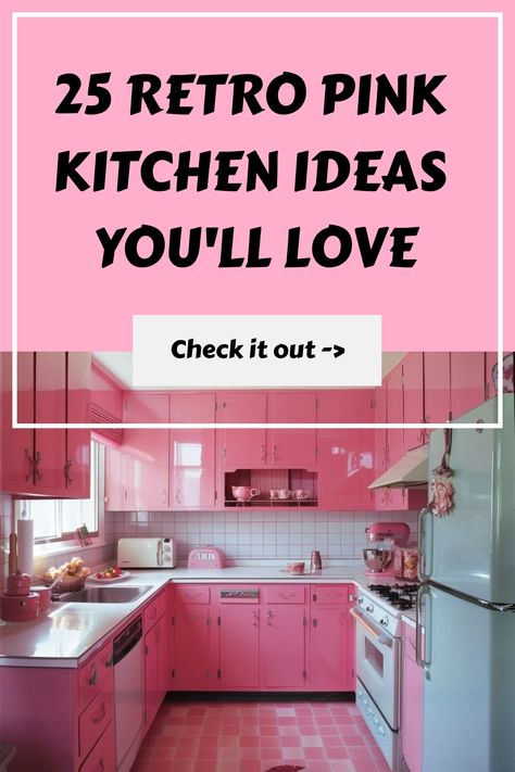 Explore a stunning collection of 25 retro pink kitchen ideas to add a touch of vintage charm to your home decor. From pretty in pink retro kitchens to 1950s vintage-inspired designs, these amazing pink retro kitchen ideas will bring nostalgic vibes into your space. Whether you're looking to revamp your kitchen or simply love the retro aesthetic, these inspiring ideas will help you create a unique and stylish cooking space that stands out from the rest. Coral Pink Kitchen Cabinets, Retro Kitchen Inspiration, Pink Mid Century Kitchen, Turquoise And Pink Kitchen, Pink And Black Kitchen, Retro Kitchen Ideas, Colorful Dishware, Pink Retro Kitchen, 1950 Kitchen