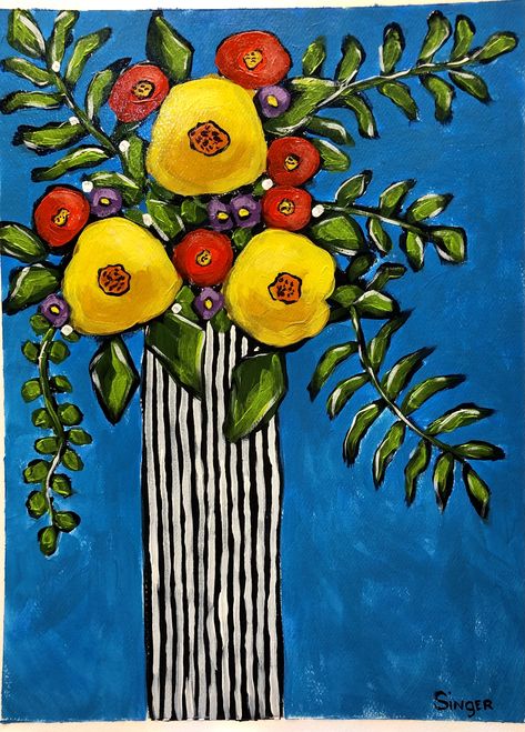 Whimsical Acrylic Paintings, Folk Art Flowers Simple, Whimsical Art Illustrations, Ako Kresliť, Whimsical Art Paintings, Folk Art Flowers, Abstract Flower Art, Whimsical Paintings, Abstract Flower Painting