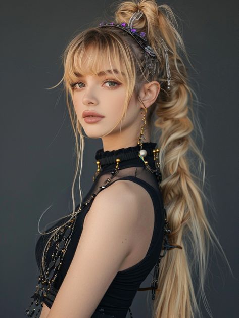 Fashion: #fashion, #style, #outfitinspiration, #beauty Jasmine Style Hair, Interesting Hairstyles For Long Hair, Long Hair High Ponytail Styles, High Hairstyles For Long Hair, Twist With Accessories, Hair Styles Braids Ponytail, High Braid Ponytail, Fantasy Ponytail, Long Hair High Ponytail