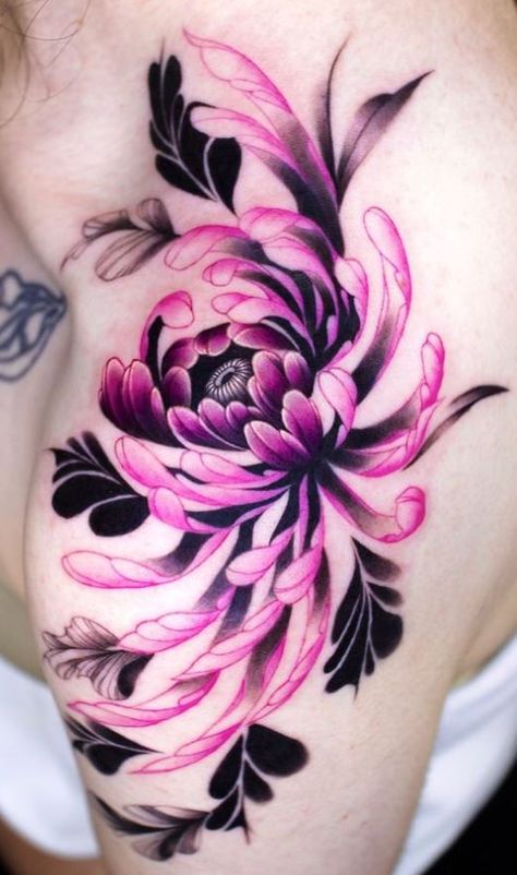 << Check out more Chrysanthemum Tattoos, Ideas and Meanings #tattoomenow #tattooideas #tattoodesigns #tattoos #flower #floral #Chrysanthemum Japanese Flower Tattoo Color, Chrysanthemum Flower Tattoo Color, Crysanthemum Tattoo Colored, Japanese Flower Tattoos For Women, Japanese Mum Tattoo, Chrissanthamum Flower Tattoo, Pink Chrysanthemum Tattoo, Chrysanthemum Tattoos For Women, Color Chrysanthemum Tattoo