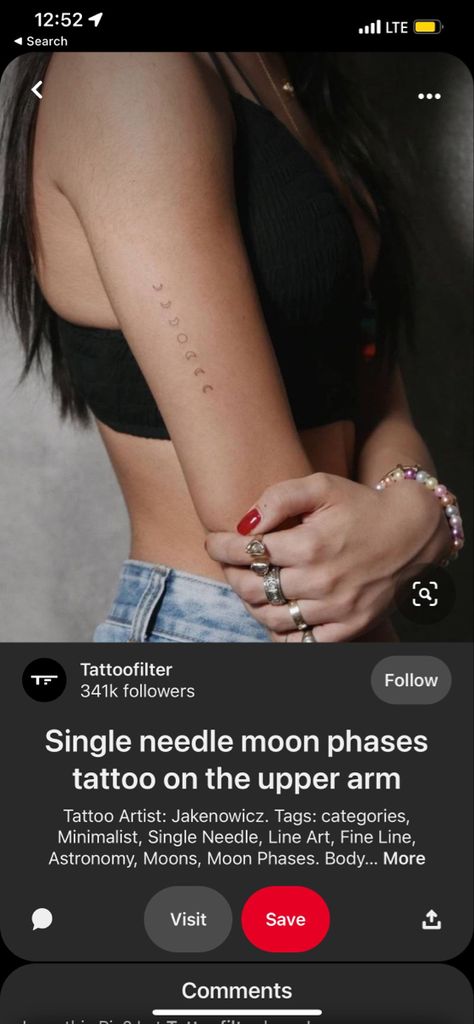 Fine Line Moon Phase Tattoo, Moon Phase Tattoo, Phase Tattoo, Moon Phases Tattoo, Upper Arm Tattoos, Petite Tattoos, Upper Arms, Fine Line Tattoos, Line Tattoos