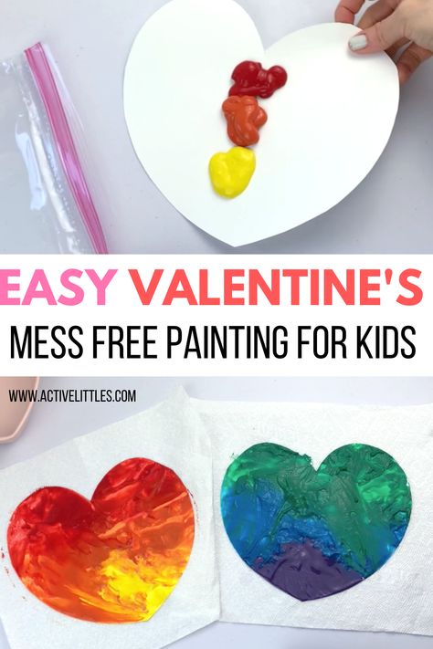 Easy Valentine’s Day Mess Free Painting For Kids  - Active Littles Valentines Toddler Activities, Kids Painting Activities, Preschool Valentine Crafts, Toddler Valentine Crafts, Mess Free Painting, For Birthday Card, Card For Birthday, Free Painting, February Crafts