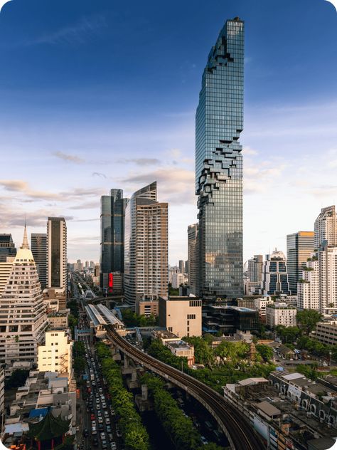 King Power Mahanakhon, Mahanakhon Skywalk, Art Observation, Perspective Grids, Bangkok Skyline, Monument Architecture, 3d Perspective, Bts Station, Brick Wall Wallpaper