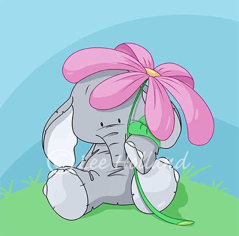 Cute elephant holding a flower Elephant Holding Flower Drawing, Tree Drawings, Holding A Flower, Happy Elephant, Portrait Cartoon, Elephant Love, Elephant Lover, Elephant Art, Cute Elephant