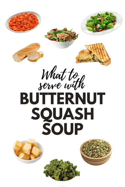 Making butternut squash soup for dinner? Here are 9 satisfying side dishes to complete the meal. Panera Autumn Squash Soup, Pumpkin Soup Easy, Soup For Dinner, Roasted Butternut Squash Soup, Summer Recipes Dinner, Squash Soup, Butternut Squash Soup, Squash Recipes, Pumpkin Soup