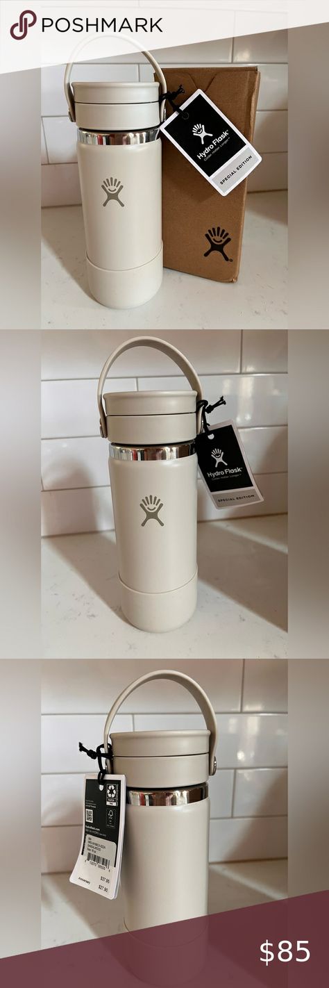 Hydro Flask 16 oz Sandalwood Widemouth Limited Special Cream Edition NWT and box Hydro Flask, Shelf Life, Flask, Cream Color, Trash Can, Cream, Tags, Color